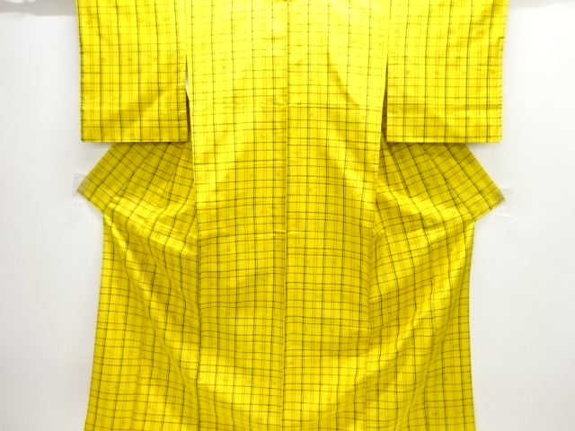 格子に絣柄織り出し米沢紬着物